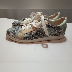 Dolce Vita Silver Snake-Print Sneakers with Cream & Mint Accents